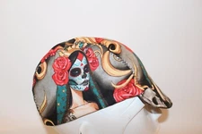 CYCLING CAP DAY OF THE DEAD 100%COTTON PRINT    HANDMADE ONE SIZE  O ANY SIZE