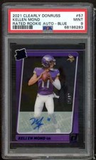 Kellen Mond Rookie Card 2021 Clearly Donruss Rated Rookie Auto Blue #57 PSA 9