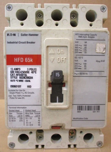 Eaton Cutler-Hammer HFD3015L Circuit Breaker  15 Amps  3 Poles 46541AB