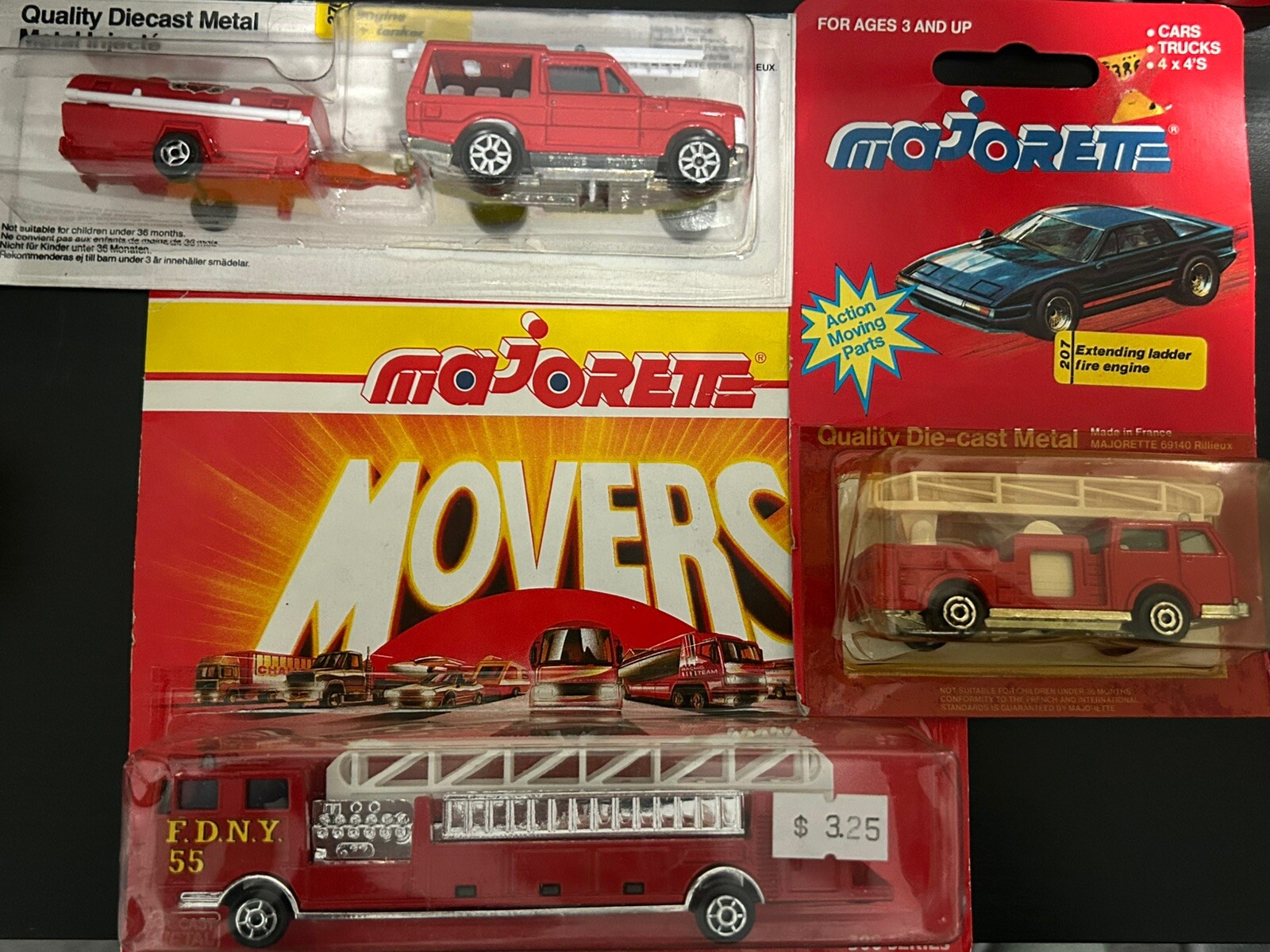Majorette Fire Vehicles (3) Fire Truck & Tanker, FDNY Ladder & Extending Ladder