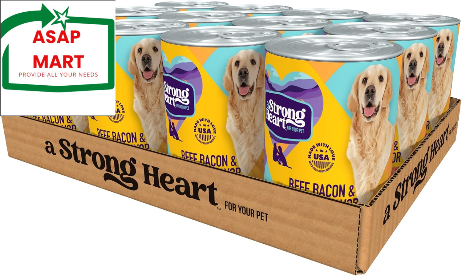 A Strong Heart Wet Dog Food, Beef, Bacon & Cheese Flavor - 13.2 Oz Cans.