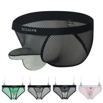 Mens Underwear Elephant Nose Briefs Mesh See Through Elastic Separate Panties
