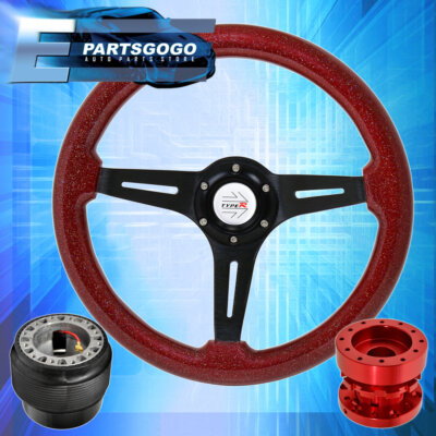 Metallic Red Wood Black Deep Dish Steering Wheel + Extender For 89-05 Eclipse