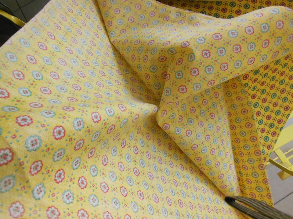 Ancien coupon tissu jaune sachet lavande 2 mètres / 1m 30 possible plus de 4 m - Photo 4/4