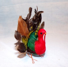 VTG Miniature Dollhouse Crafting Bird Turkey Figurine Feathers Flocked Felt 4.5"