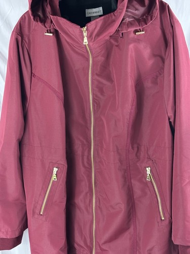 Catherines Burgundy Raincoat w/Detachable Hood & Lining 2X Zip up & Drawstring - Picture 2 of 20