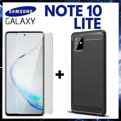 FOR SAMSUNG GALAXY NOTE 10 LITE CARBON SLIM COVER + TEMPERED GLASS FILM