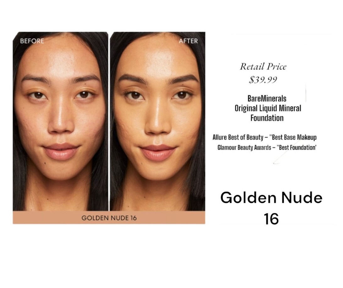 Mfg Sealed BareMinerals Original Liquid Mineral Foundation GOLDEN NUDE 16
