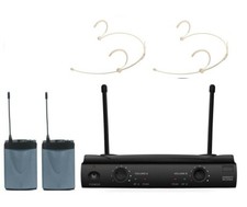 Professional UHF Dual Wireless Beige Headset Headworn Head Microphone mic System