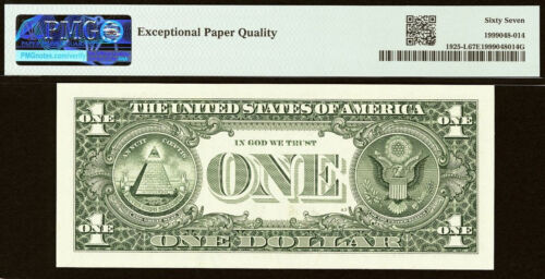 1999 $1 FRN PMG Superb Gem 67EPQ - Top Pop - Fancy Radar Serial Number 66677666 - Picture 4 of 4