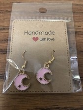 Pink Moon Star Fashionable Earrings Gold Hypoallergenic Hook Earring
