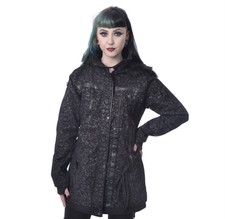 Poizen Industries Leopard Black Heart Jacket Goth Emo Faux Fur Corset Hood Xl
