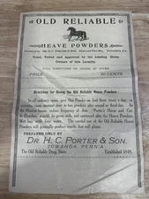 1800s Old Reliable Horse Powder Poster Towanda, Pa Dr. H.C. Porter Drug Store