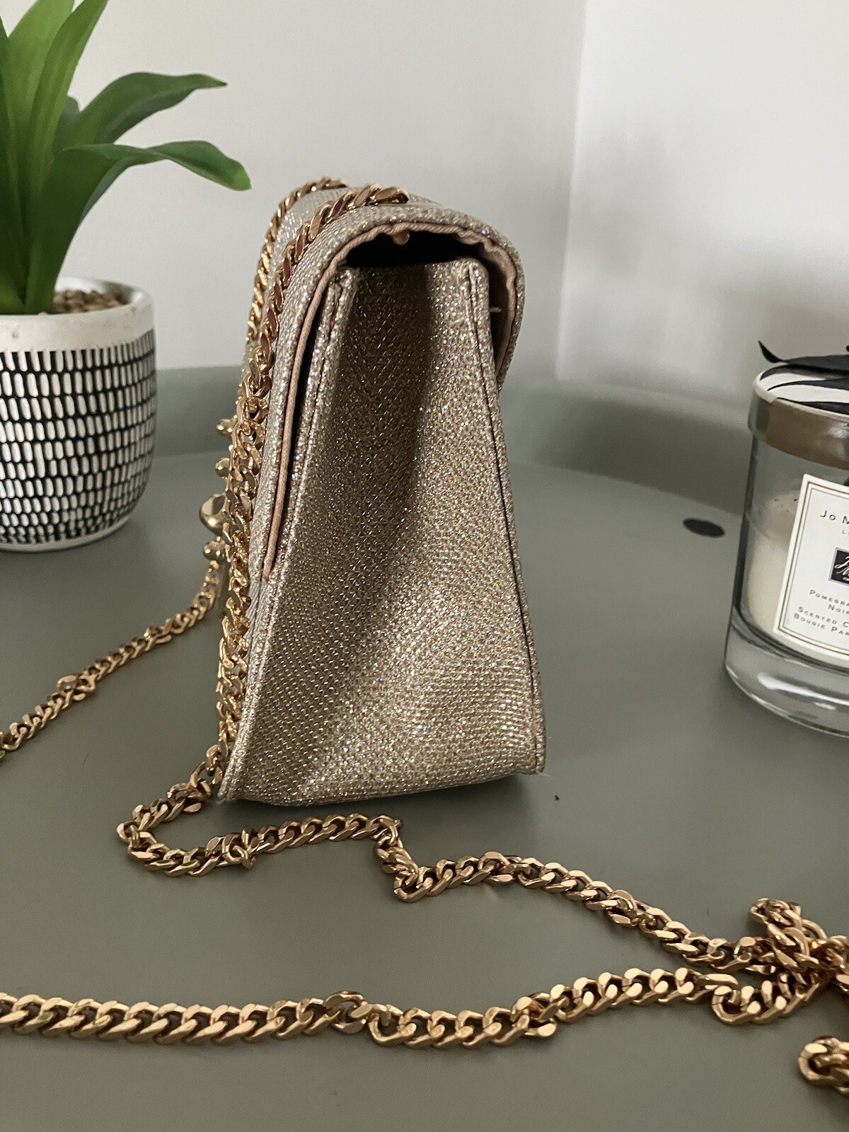 M&S Gold Glitter Gold Chain Evening Bag Stunning Long Strap eBay