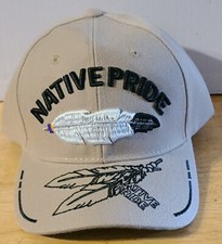 FEATHER NATIVE PRIDE INDIAN NATIVE AMERICAN BASEBALL CAP HAT BEIGE