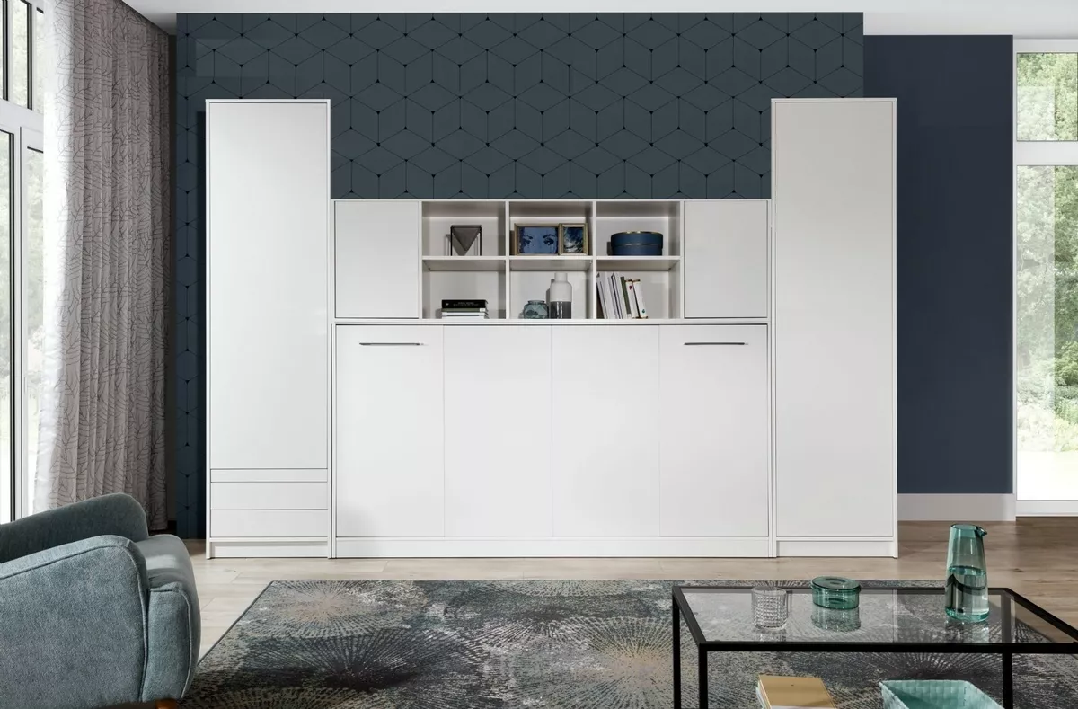 Small Double Horizontal Wall Bed Murphy Bed Hidden Bed with Cabinets Wardrobes