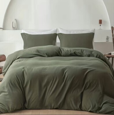 West Elm Twin Size Olive Green Duvet Cover Bedding Set Blanket
