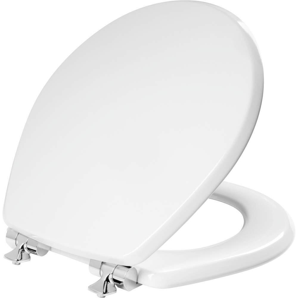 Mayfair Benton Slow Close Wood Toilet Seat with Chrome Hinges Secure Fit