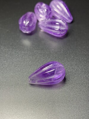 Natural Purple Amethyst Gemstone Carved Melon Teardrop Gemstone Bead 17mm x 10mm