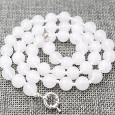 20'' Beautiful 10mm Natural White Nephrite Jade Round Gemstone Beads Necklace AA