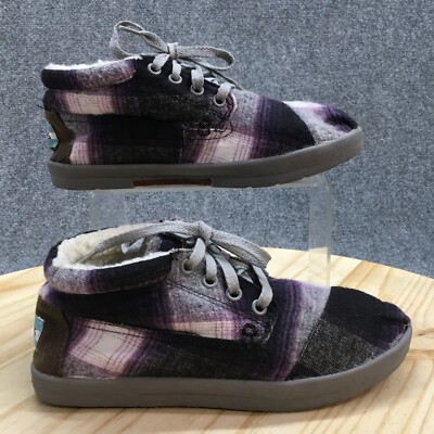 Toms Boots Womens 6.5 Shearling Ankle Booties Purple Canvas Faux Fur Lace Up