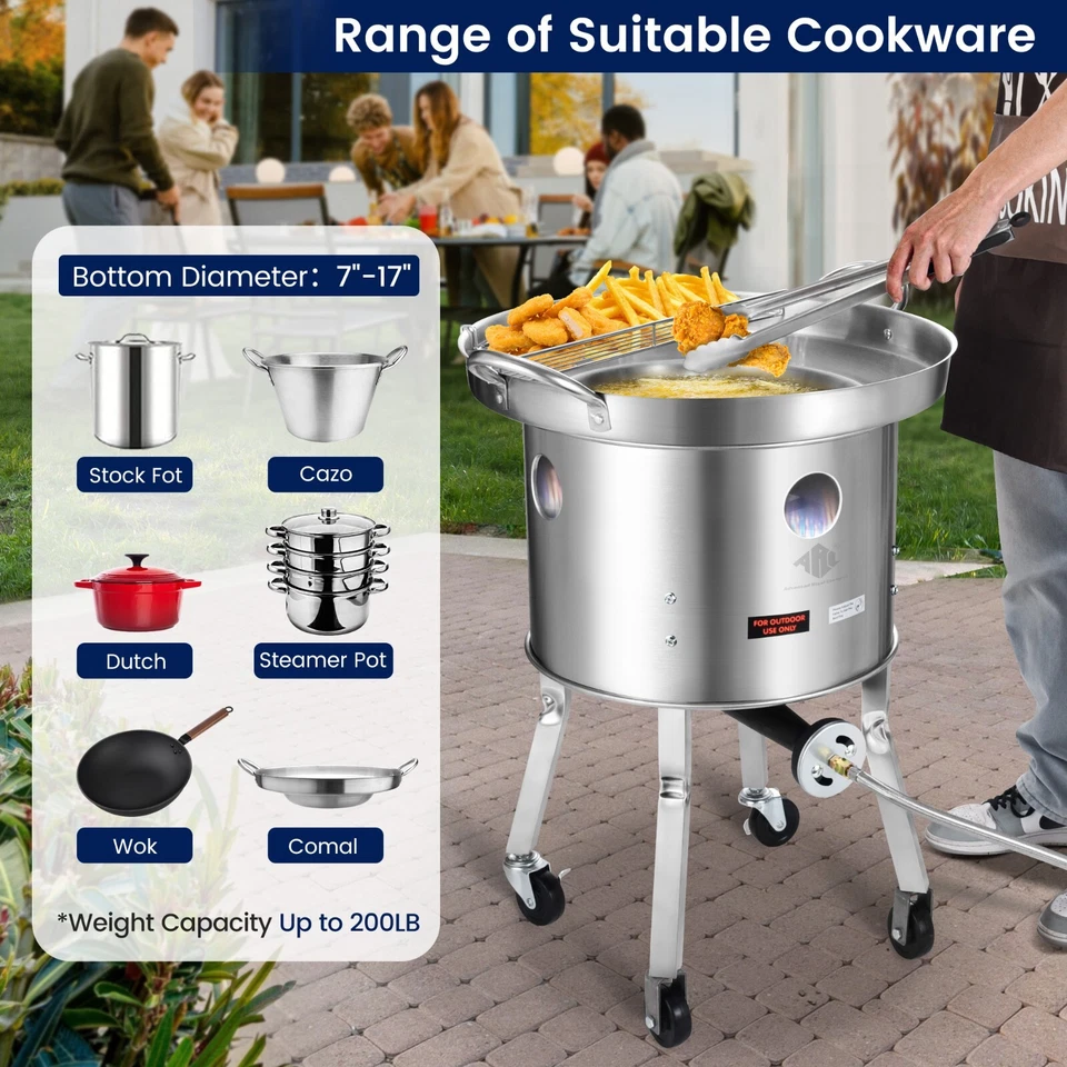 不锈钢 200,000 BTU。 单丙烷燃烧器户外烹饪燃气灶 — 第 3/4 张图片