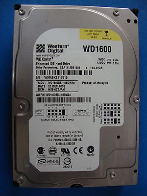 Western Digital WD1600BB-98DWA0 IDE 160GB Hard Drive DCM: HSBHNTJAH Tested