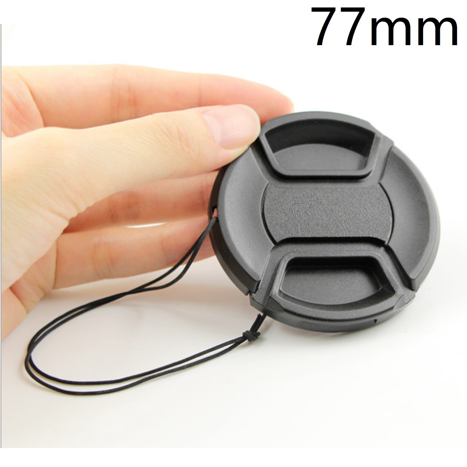 3x 77mm Center Pinch SnapOn Lens Cap w/ Leash For Canon Nikon Sony