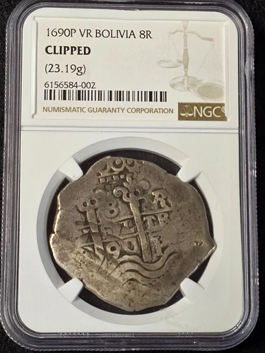 NGC Clipped Carlos II, King of Spain, AR Cob AR 8 Reales. 1690AD. Potosi Mint