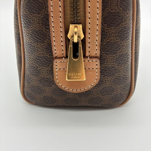 CELINE Macadam Mini Boston Bag 2Way Brown Leather Shoulder Handbag Vintage Japan - Picture 13 of 24