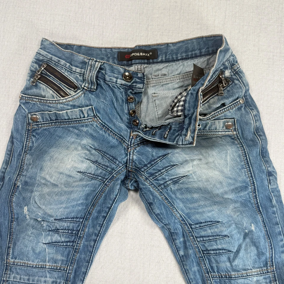 Jeans Cipo & Baxx Estilo Motociclista Azul Envejecido Algodón Denim Talla W34 L34 Foto 4 de 4