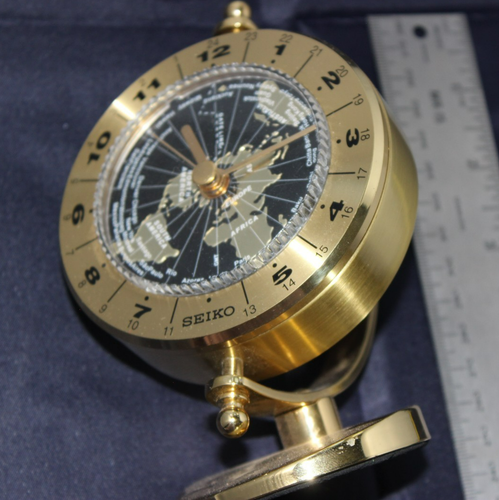 Seiko World Time Golden Globe Desk and Table Clock 24 Time Zones QHG106GLH - Picture 3 of 8
