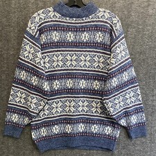 American Pride Sweater Men M Blue Fair Isle Nordic Snowflake Grandpa Made in USA