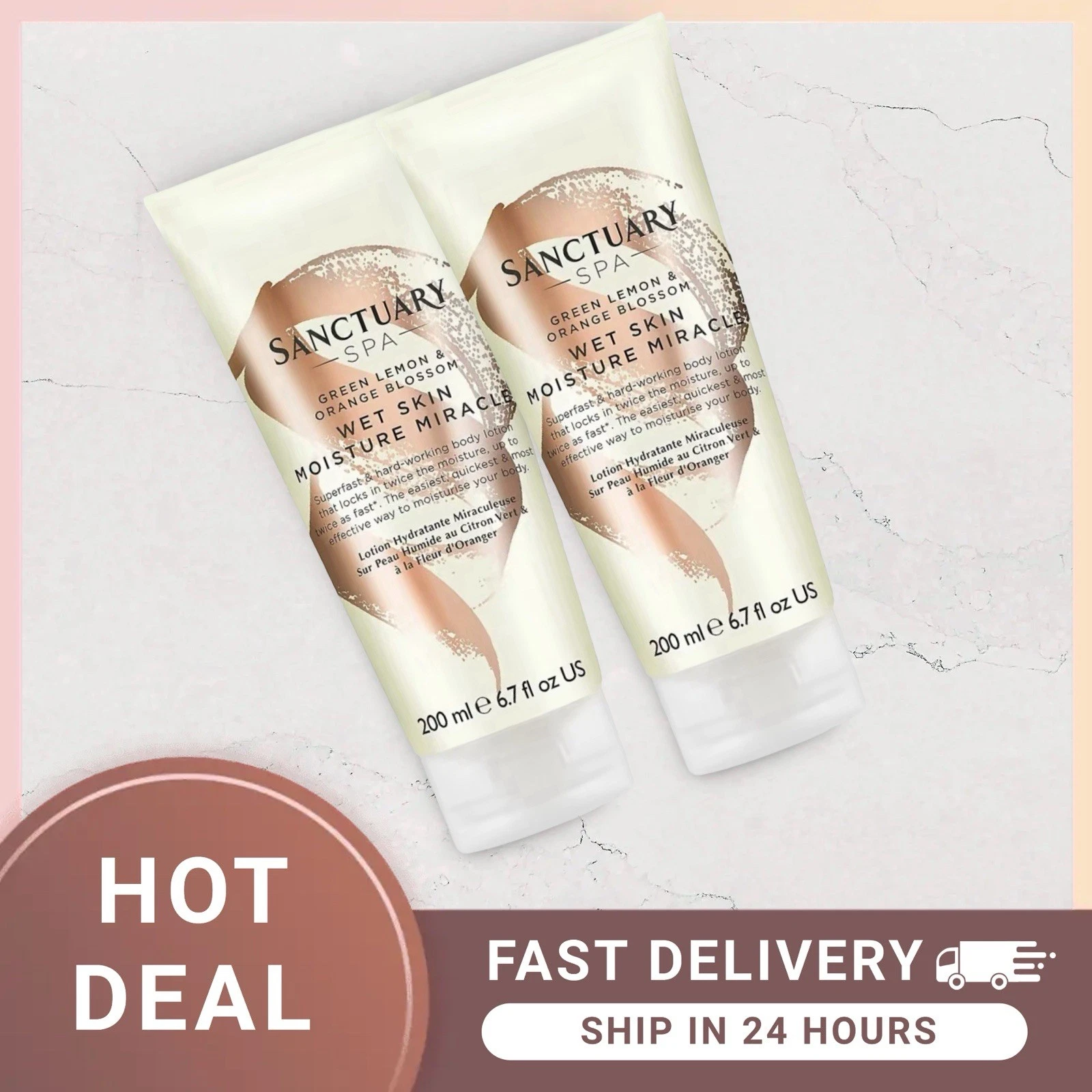 2 X Sanctuary Spa GREEN LEMON & ORANGE BLOSSOM Wet Skin Moisture Miracle 200ML