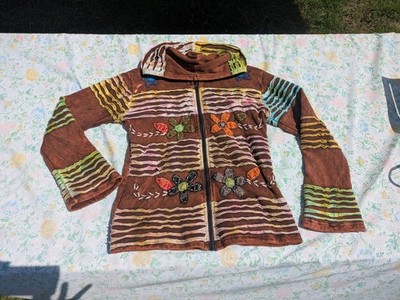 Shangri-La Nook Made In Nepal Size M Brown Zipup Tie Dye Boho Hippie Patchwork