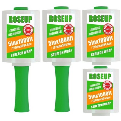 ROSEUP Clear Stretch Wrap Film 5'' x 1000ft Roll with Handle, 80 x 