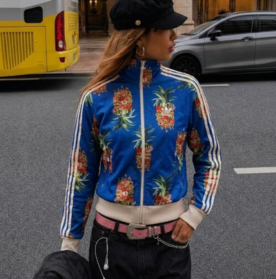 Adidas Originals Firebird Track Jacket   Blue Floral Pineapple Print Brazil Edit