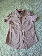 Polo Ralph Lauren Girls Oxford Button-up Short Sleeve Shirt Pink Size 6X pink