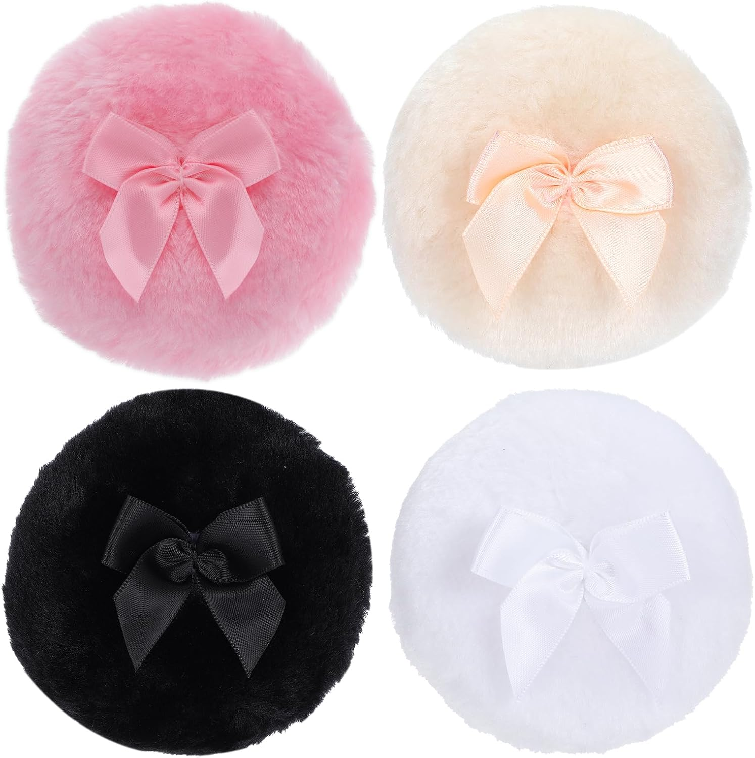 4PCS Large Fluffy Powder Puff Face Body, 4 Inch Washable Reusable Velour Makeup