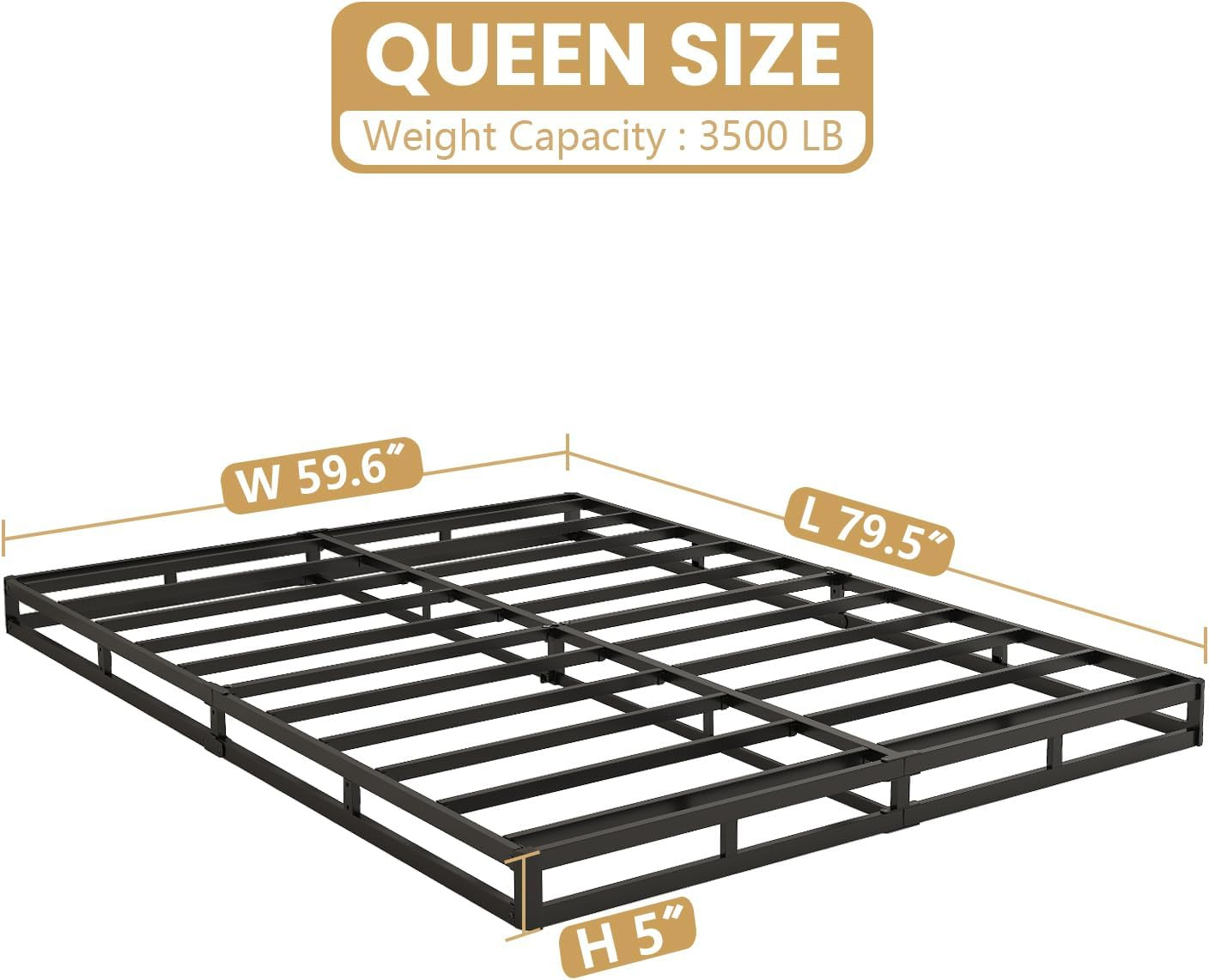 5 Inch Queen Box Spring-Heavy Duty 3000LBS Metal Bed Foundation, Noise-Free &...