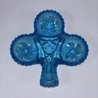 Vintage Blue Sawtooth Cut Depression Glass Shamrock Clover Dish 6.5”