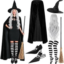 Women's Silver Gray Witch Costume Set Halloween Costume for Women Witch Hat