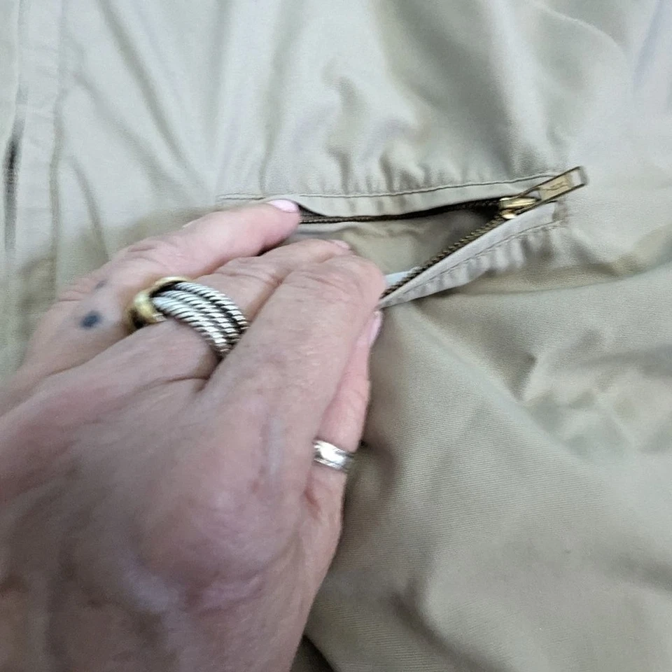 Винтажный 90-х Holmes магазин для мужчин куртка Sz M желтовато-коричневый Kakhi искусственного меха с подкладкой эластичный пояс - Изображение 3 из 4