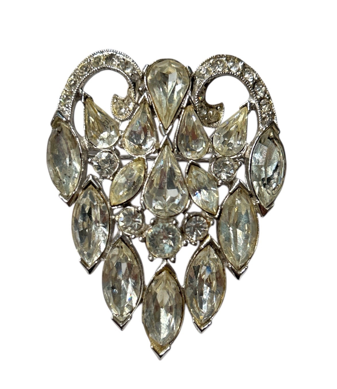 Vintage Bogoff Icy Clear Rhinestone Heart Silver … - image 1