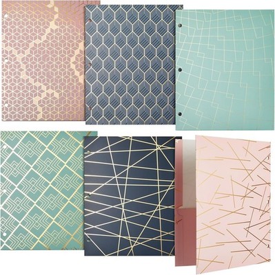 School Folders with Pockets, 3 Hole Punched with 6 Geometric Designs for Offi...