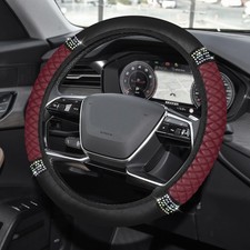 Habnvuon Car Bling Steering Wheel Cover Rhinestone Wine Red