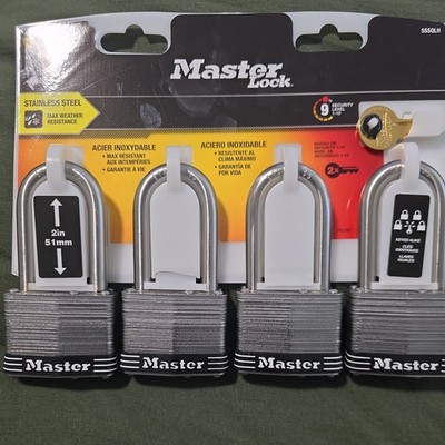 Master Lock Stainless Steel Outdoor Padlock 2  Wide 2  Shackle Keyed Alike 2 Key