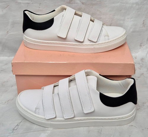SOLEA Womens Lovely Maveric Strap White Black Flat Sneakers Trainers Shoes - Picture 9 of 9