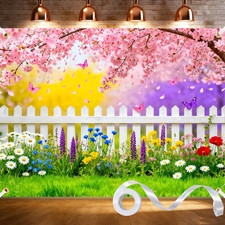 8X6Ft Spring Backdrop Pink Flowers Garden Backdrop Polyester Easter Backdrops fo