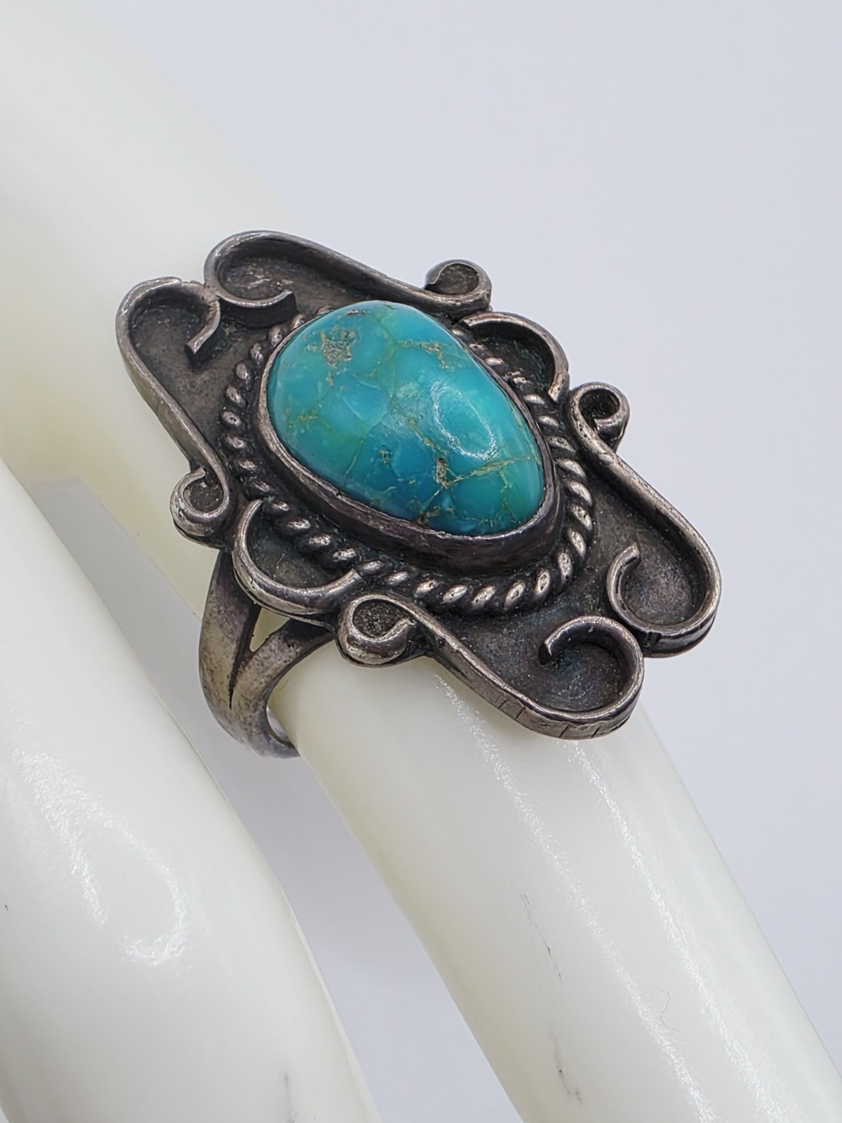 Native American Turquoise Statement Ring – Signed… - image 1